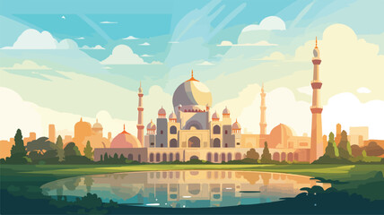 Fototapeta na wymiar Mosque flat illustration design vector 2D vector