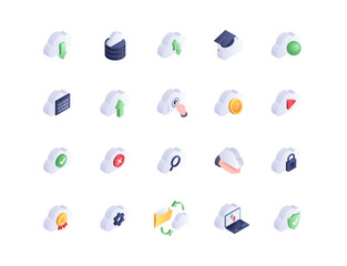 Cloud isometric icons vector set