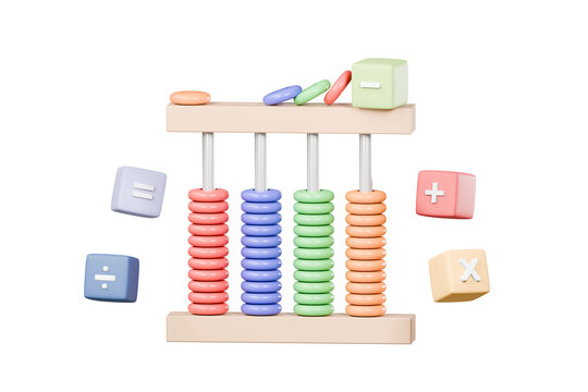 3d minimal cartoon abacus with mathematic cube icon. arithmetic game learns counting number education concept.3d minimal cartoon creative style isolated pink pastel background. 3d rendering.