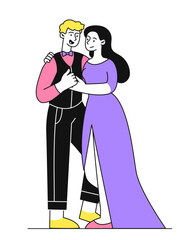 Dancing couple vector doodle concept