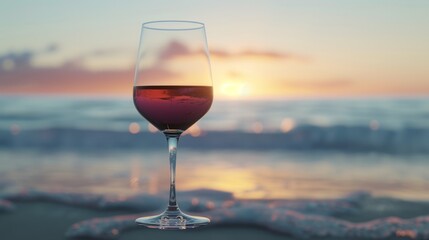 wine glass, beach background generative ai