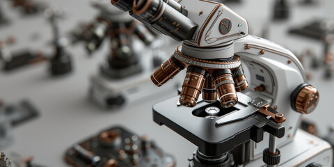 Vintage-Style Microscope in Modern Laboratory Setting - Generative AI