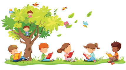 Stickman Illustration of Kids Reading Books