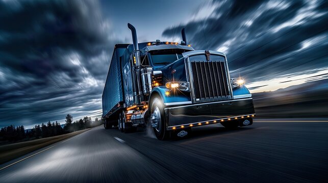  Truck Transportation Logistics, This Black Freight Truck On A Fast City Lane Underscores The Velocity Of Urban Supply Chains And The Prowess Of Truck Transportation Logistics.