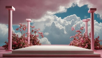 podium product color pink clouds white blue