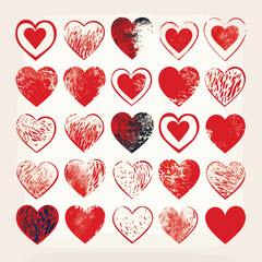 Textured Hearts: Red Grunge Stamps Collection