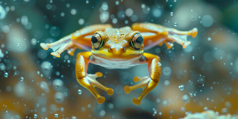 Amphibian Grace: Tree Frog in Raindrop Symphony - Generative AI.
