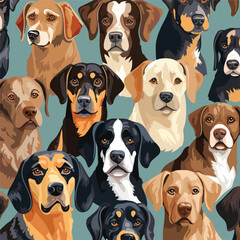The Seamless Vector Pattern with Five Dogs