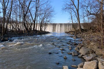 Griggs Reservoir park in Columbus, Ohio. The dam forms Griggs Reservoir, which is a major source of...