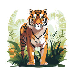 Tiger flat illustration. Wild life, plants, and...