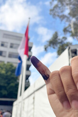 Female Little Finger Marked with Election Ink. Pemilu Indonesia