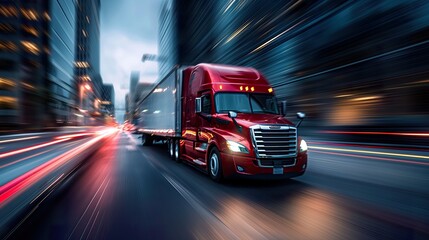 commercial semi-truck in motion, a testament to Truck Transportation logistics, portrays powerful freight dynamics, road resilience, and steadfast truck transportation logistics