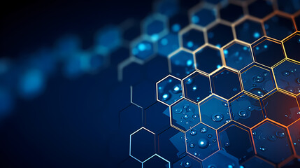 Modern science background hexagon lines and points wave flow abstract background