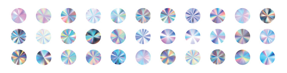 Holographic sticker label silver gradient, for sale badges or holograph stamps. hologram effect. Flat vector illustration isolated on white background. - obrazy, fototapety, plakaty