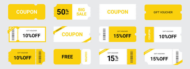 Coupon promotion illustration set. Discount coupon, gift voucher, coupon book.Eps 10  - obrazy, fototapety, plakaty