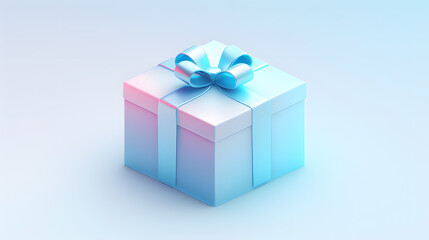 Elegant Gift Wrapped in a Shimmering Blue Box with a Silky Ribbon,Blue gift box with white ribbon on blue background. 3D rendering