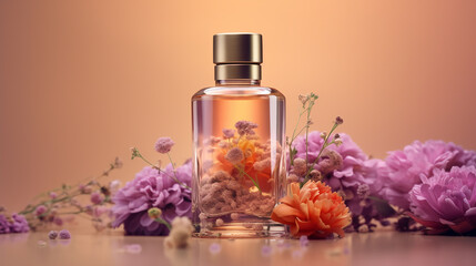 Obraz na płótnie Canvas bottle of perfume with flowers photo