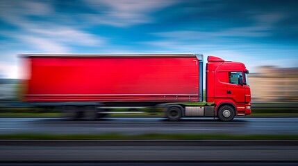 Truck Transportation logistics prowess displayed as a commercial blue semi-truck powers down an open road, symbolizing industry, cargo, speed, and advanced truck transportation logistics