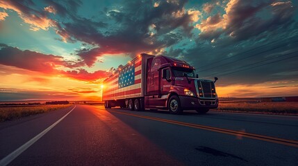Truck Transportation logistics in motion, as a commercial semi-truck races against a tempestuous backdrop, epitomizing swift, reliable truck transportation logistics - obrazy, fototapety, plakaty