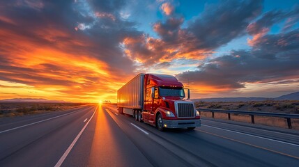 Truck Transportation logistics captured by a commercial blue semi-truck speeding past, highlighting themes of trade, supply chain velocity, and steadfast truck transportation logistics