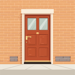 Vector Flat Cartoon Entrance Door in Brick