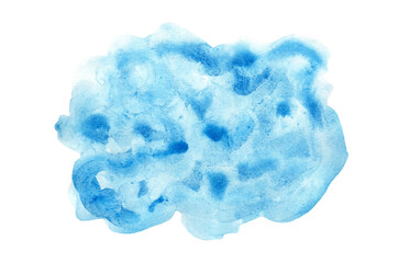 Bright turquoise blue expressive watercolour textured stain. Abstract watercolor blob for water splash or cloud concept, nature sky background