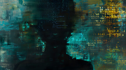 Silhouette of a hacker in front of a binary code background,Cyber attack concept with man in mask and binary code on black background.