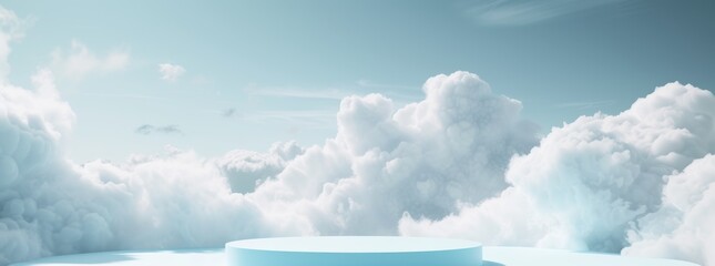 Cloud background podium blue 3d product sky white display platform render abstract stage pastel scene. Podium stand light minimal cloud background studio dreamy pedestal backdrop png smoke geometric - obrazy, fototapety, plakaty