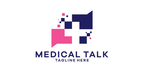 combination of a talk chat logo design with a plus sign for a health consultation logo.