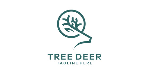 Obraz premium logo design combining the shape of a deer's head with a tree, logo design template, symbol idea.