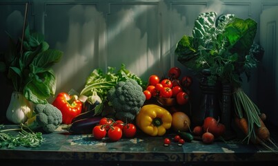 still life  Vegetables, Herbs and Fruit as ingredients in cooking.