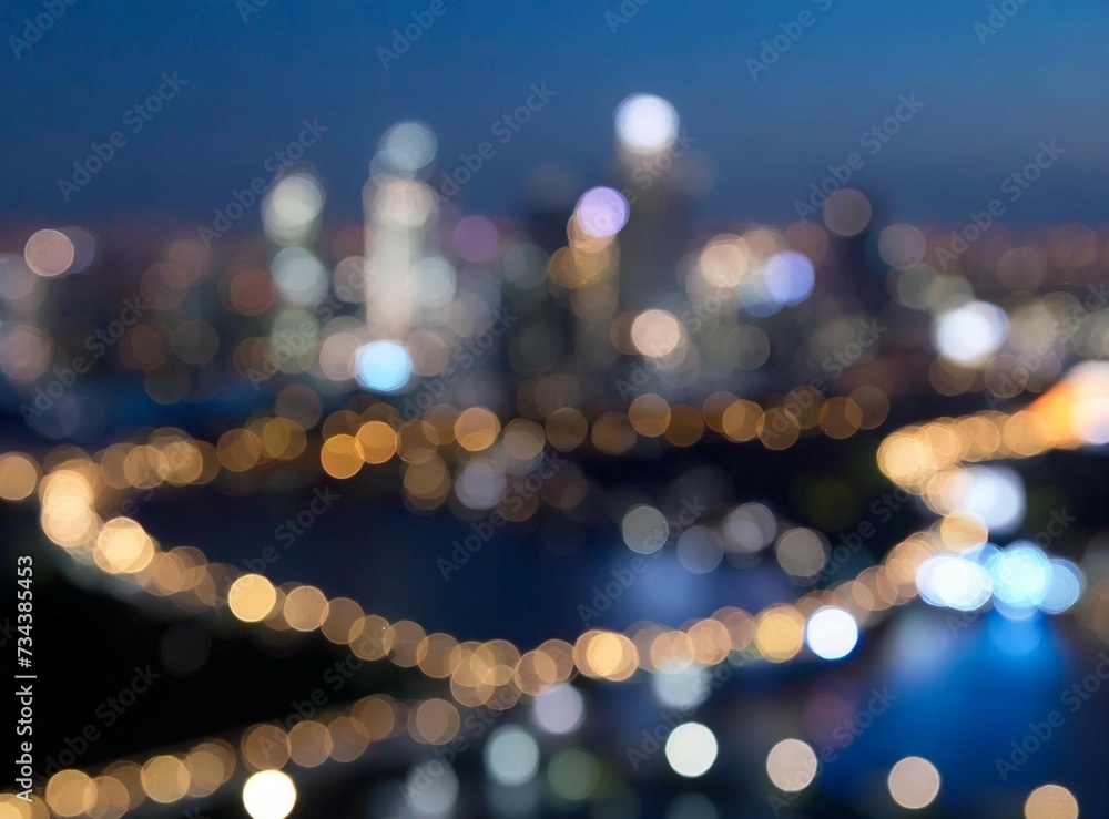 Wall mural City blurring lights abstract circular bokeh on blue background