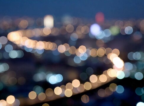 City blurring lights abstract circular bokeh on blue background © D'Arcangelo Stock