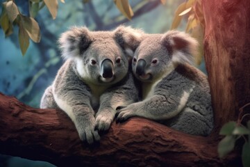 Fototapeta premium Photo of two koala's sitting in the tree
