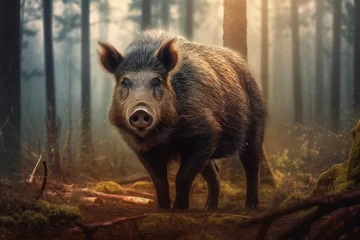 Foto op Canvas Photo of a wild boar in the jungle © talkative.studio
