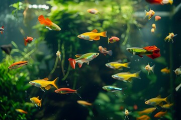 Within the pristine clarity of the water, a group of exquisite marine creatures creates a captivating spectacle