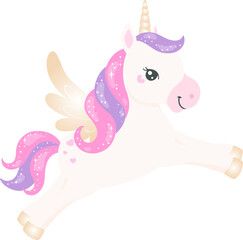 Rainbow Unicorn, Cute Pony, White horse