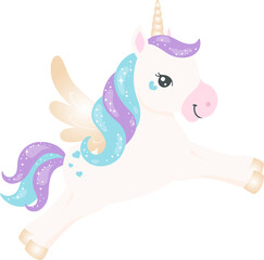 Rainbow Unicorn, Cute Pony, White horse