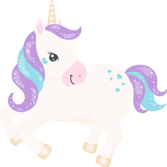 Rainbow Unicorn, Cute Pony, White horse