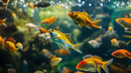 Within the pristine waters, a mesmerizing array of ornamental fish creates a captivating underwater 