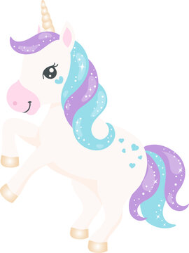 Rainbow Unicorn, Cute Pony, White horse