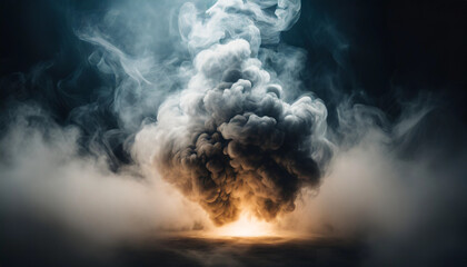 Explosive smoke emanates from empty space, creating a dramatic and eerie atmosphere