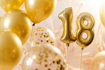 Number 18 in balloons, decorations to celebrate birthdays