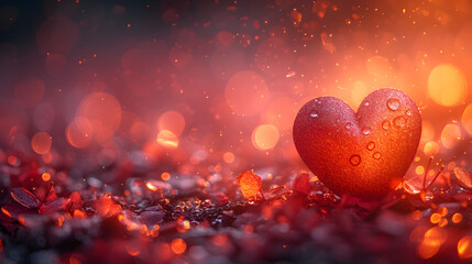 Valentine's day background with red hearts on bokeh background,Red hearts confetti on pink background. Valentines day concept.A Sea of Affection: Glistening Heart Confetti Explosion