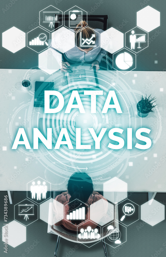 Poster data analysis for business and finance concept. interface showing future computer technology of prof