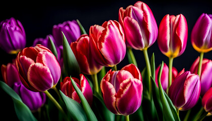 Obraz na płótnie Canvas pink tulips with a black background