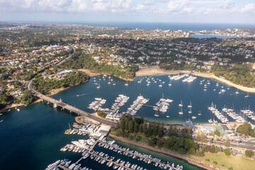 Aerial view of the spit bridge, middle harbour and the suburbs of Clontarf and Seaforth