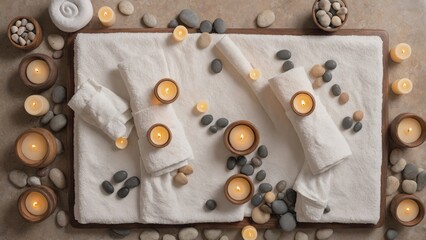 Spa Retreat with Warm Candlelight and Smooth River Stones, Generative AI