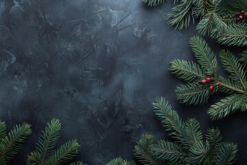 Moody christmas background Dark toned fir branch Festive elegance