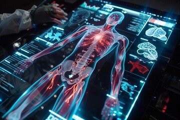 Next-generation healthcare and technology interface Showing a futuristic medical hologram of human anatomy